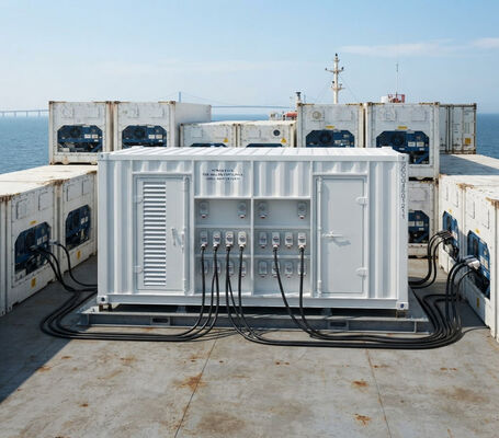 Gruppo elettrogeno containerizzato per ponte offshore, 40 prese, 350kw, 500kva, 1000kw, container da 20 piedi/40 piedi per container refrigerati, prese ATS